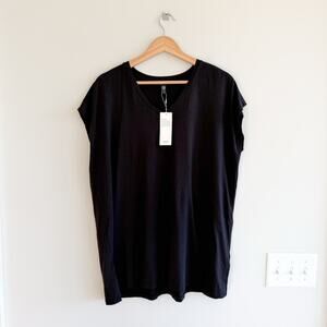 Eileen Fisher V-Neck Long Short Sleeve Boxy Top Black M NWT